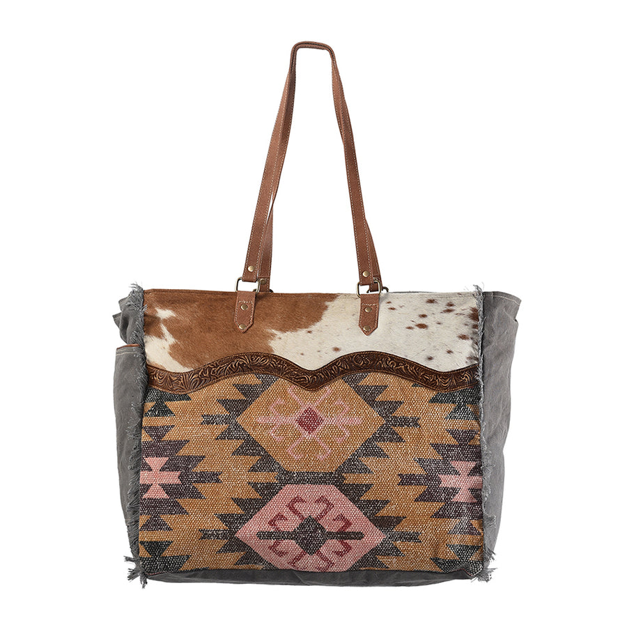 OHLAY KB231 TOTE Upcycled Wool Canvas Embossed Hair-on Genuine Leather by Hilason – Cowboy and equestrian accessories