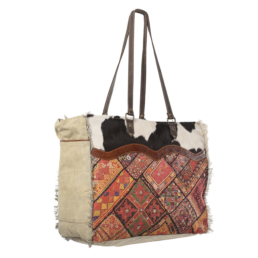 OHLAY KB232 TOTE Upcycled Wool Canvas Embossed Hair-on Genuine Leather women bag western handbag purse