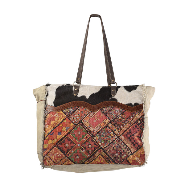 OHLAY KB232 TOTE Upcycled Wool Canvas Embossed Hair-on Genuine Leather by Hilason – Cowboy and equestrian accessories
