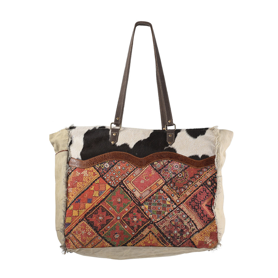 OHLAY KB232 TOTE Upcycled Wool Canvas Embossed Hair-on Genuine Leather by Hilason – Cowboy and equestrian accessories