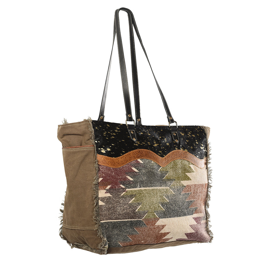 OHLAY KB233 TOTE Upcycled Wool Canvas Embossed Hair-on Genuine Leather women bag western handbag purse