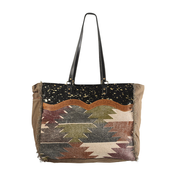 OHLAY KB233 TOTE Upcycled Wool Canvas Embossed Hair-on Genuine Leather by Hilason – Cowboy and equestrian accessories