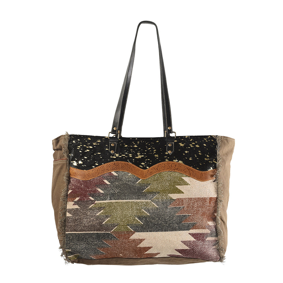 OHLAY KB233 TOTE Upcycled Wool Canvas Embossed Hair-on Genuine Leather by Hilason – Cowboy and equestrian accessories