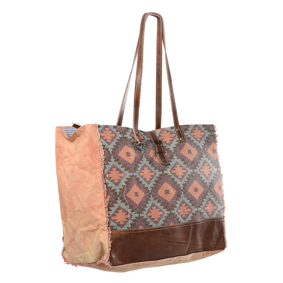 OHLAY KB234 TOTE Upcycled Wool Canvas Genuine Leather women bag by Hilason – Cowboy and equestrian accessories