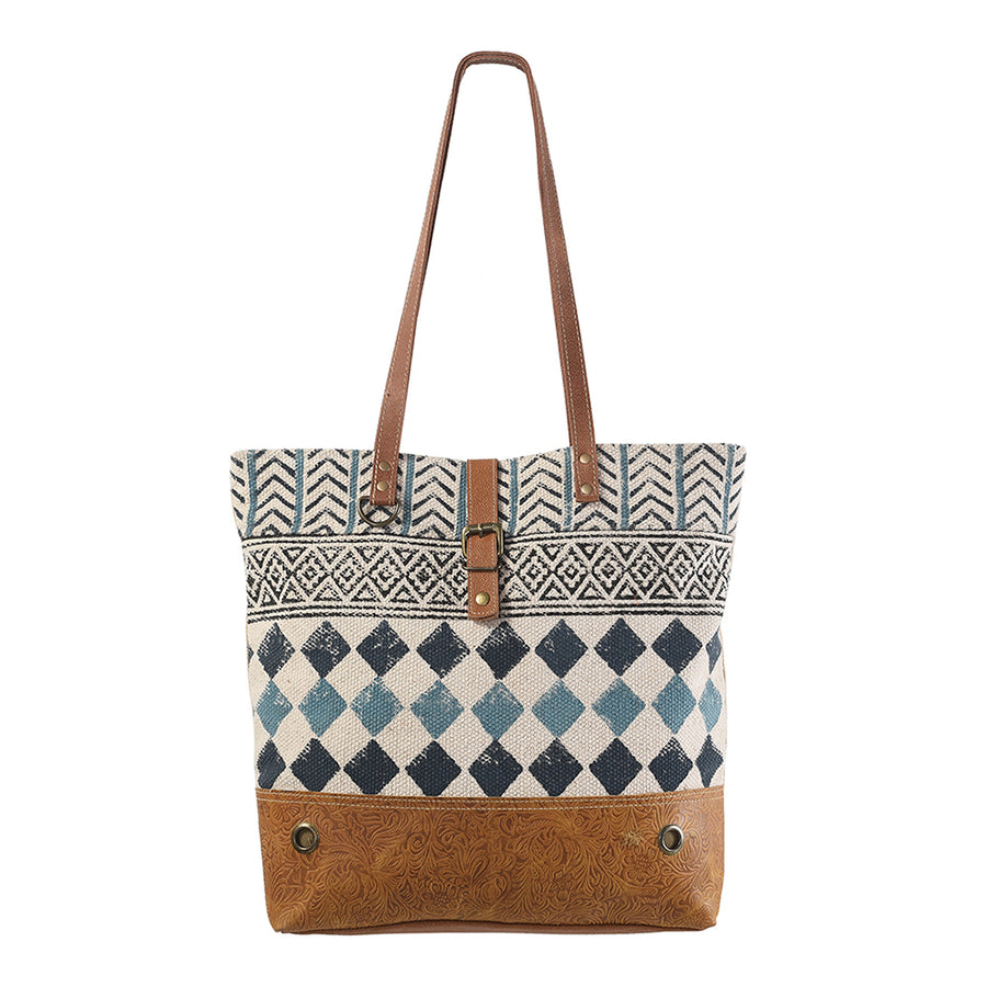 OHLAY KB239 TOTE Upcycled Wool Canvas Embossed Genuine Leather women by Hilason – Cowboy and equestrian accessories