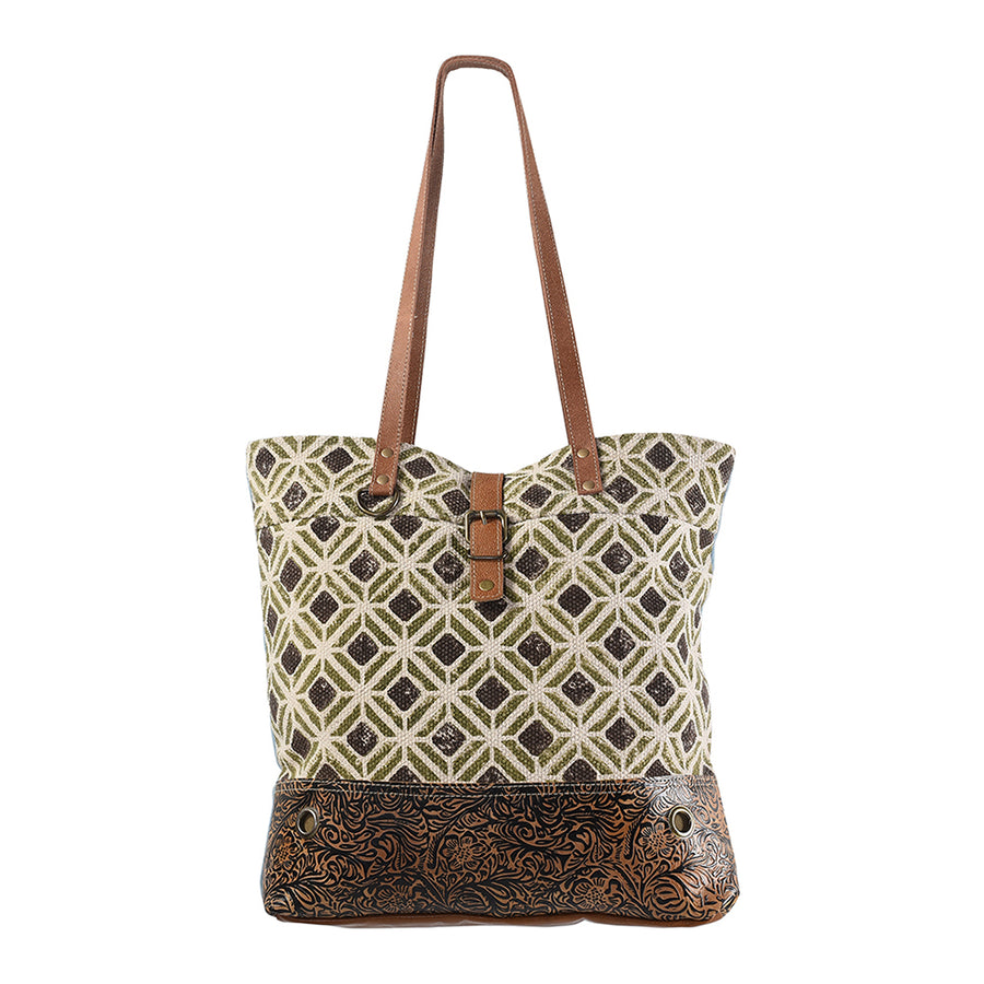 OHLAY KB241 TOTE Upcycled Wool Canvas Embossed Genuine Leather women by Hilason – Cowboy and equestrian accessories