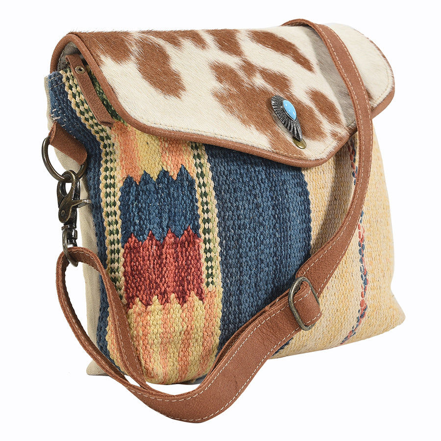 OHLAY Cross Body Upcycled Wool Canvas Embossed Hair-On Genuine Leather Women Bag Western Handbag Purse Womens Handbags