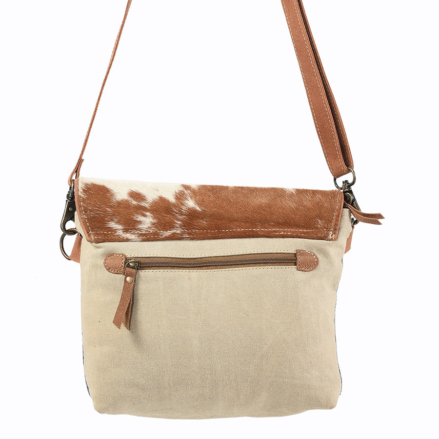 OHLAY Cross Body Upcycled Wool Canvas Embossed Hair-On Genuine Leather Women Bag Western Handbag Purse Womens Handbags