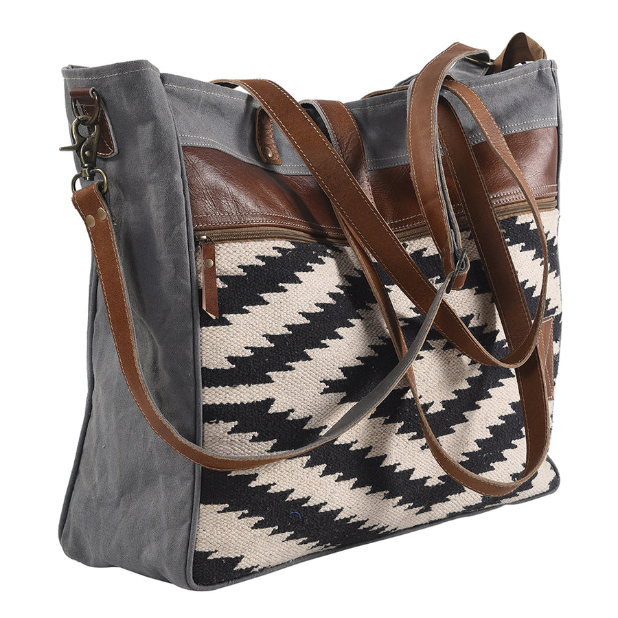 OHLAY KB248 TOTE Upcycled Wool Canvas Genuine Leather women bag by Hilason – Cowboy and equestrian accessories