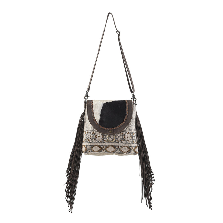 OHLAY Messenger Upcycled Wool Canvas Hair-on Genuine Leather women bag western handbag purse - Uhorse