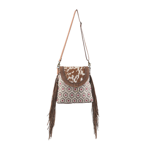 OHLAY Messenger Upcycled Wool Canvas Hair-on Genuine Leather women bag western handbag purse - Uhorse