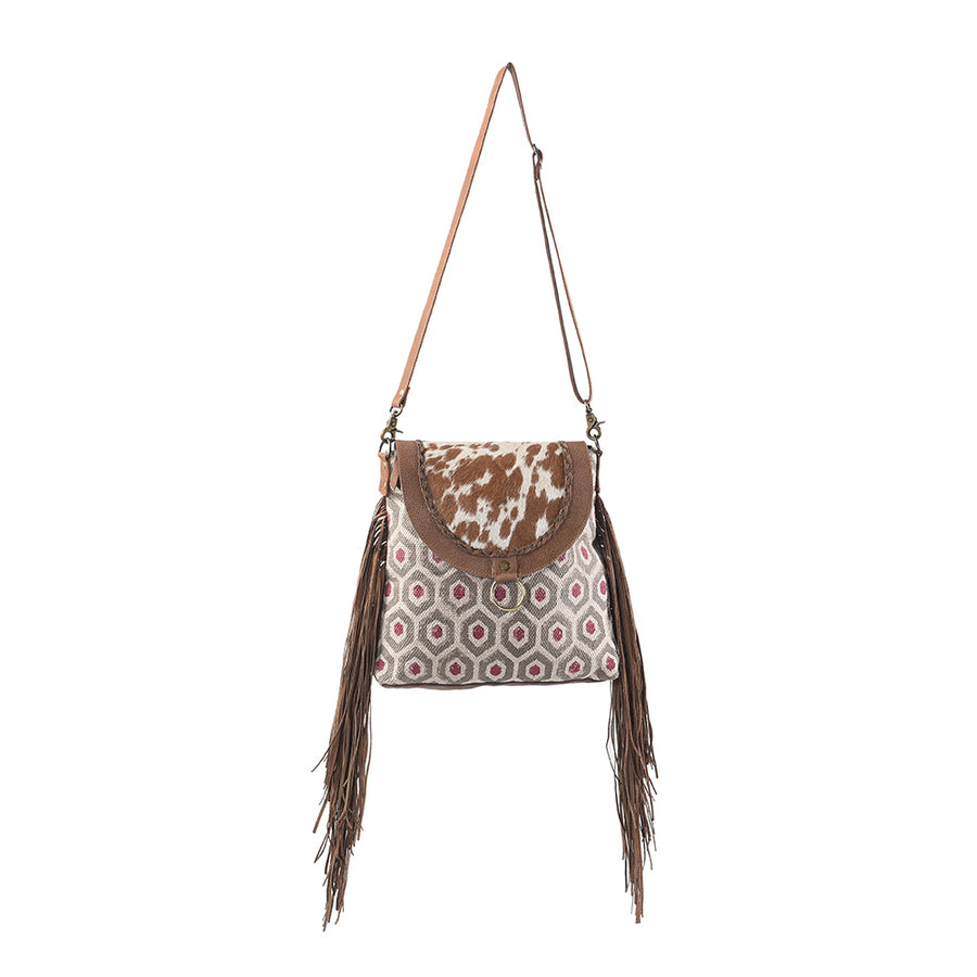 OHLAY Messenger Upcycled Wool Canvas Hair-on Genuine Leather women bag western handbag purse - Uhorse