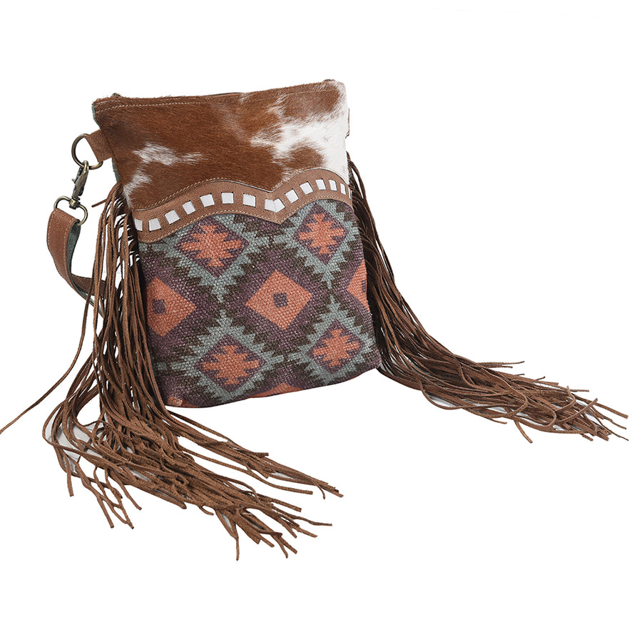 OHLAY Cross Body Upcycled Wool Canvas Embossed Hair-On Genuine Leather Women Bag Western Handbag Purse Womens Handbags