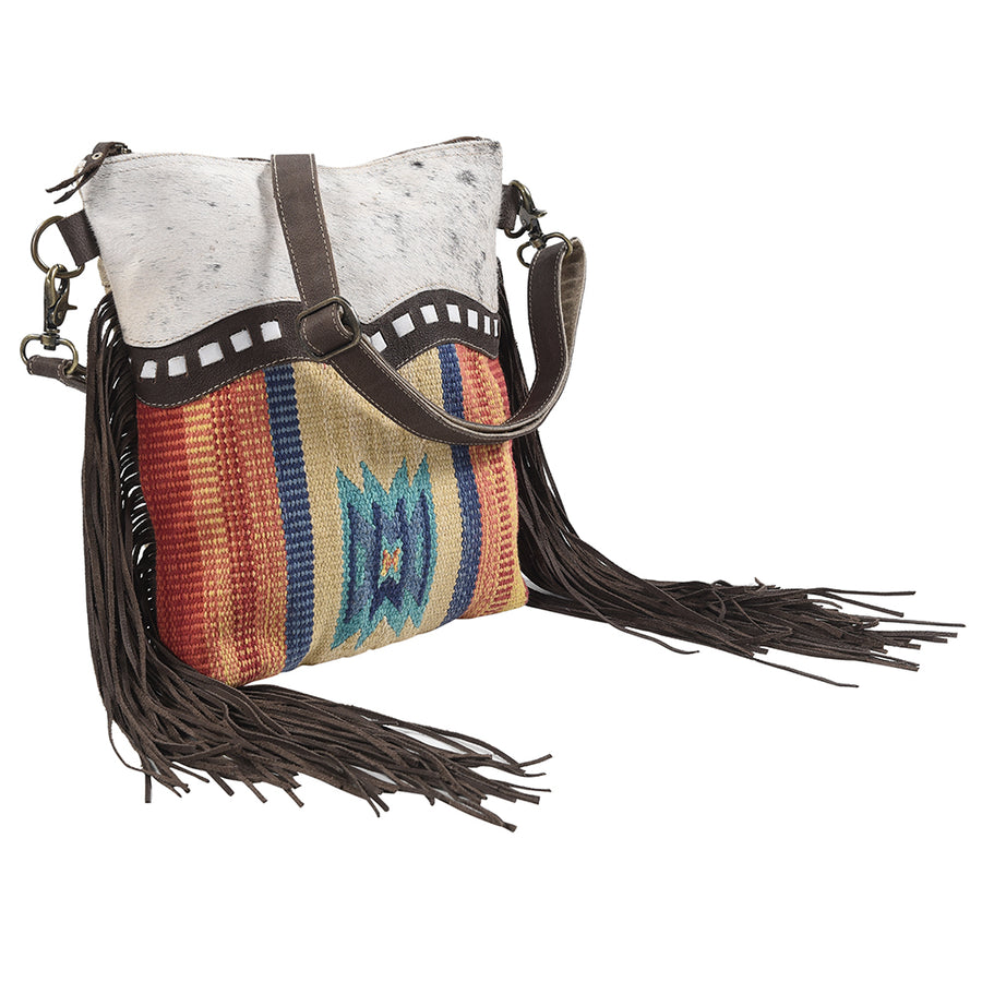 OHLAY Cross Body Upcycled Wool Canvas Embossed Hair-On Genuine Leather Women Bag Western Handbag Purse Womens Handbags