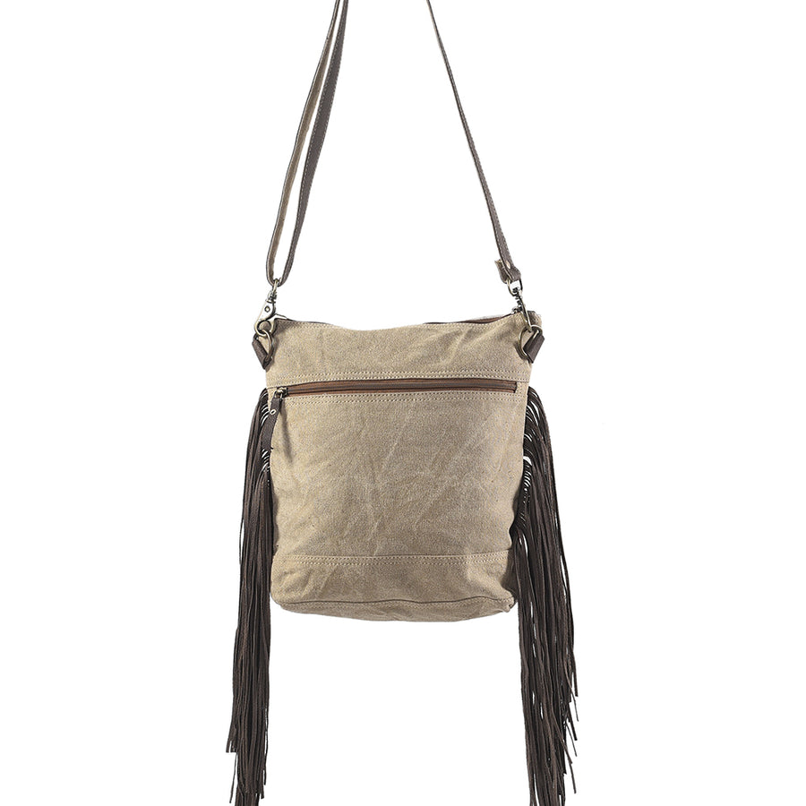 OHLAY Cross Body Upcycled Wool Canvas Embossed Hair-On Genuine Leather Women Bag Western Handbag Purse Womens Handbags