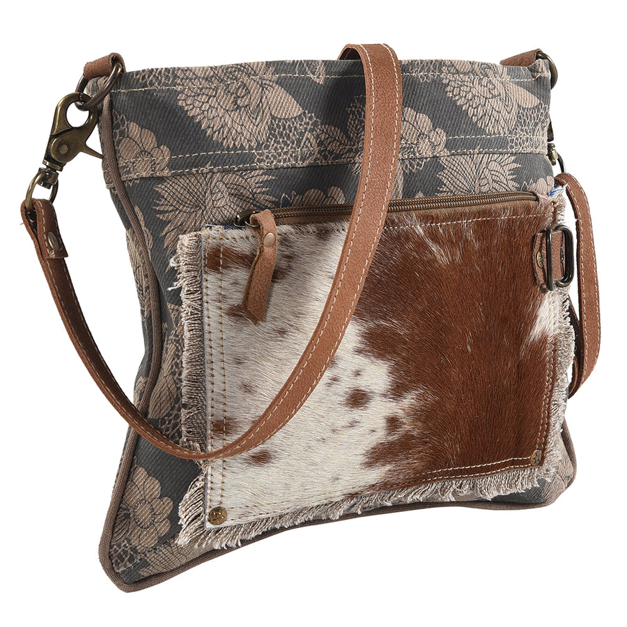 OHLAY Cross Body Upcycled Wool Canvas Embossed Hair-On Genuine Leather Women Bag Western Handbag Purse Womens Handbags