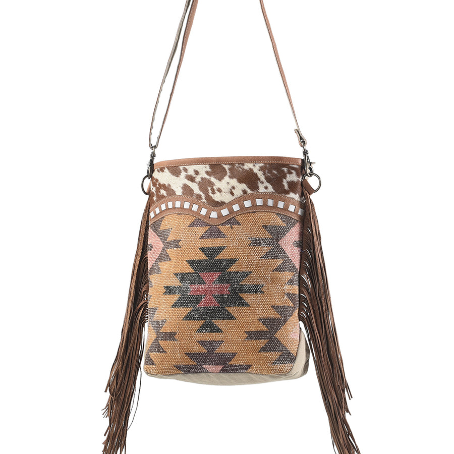 OHLAY Large Crossbody Upcycled Wool Canvas Hair-on Genuine Leather women bag western handbag purse