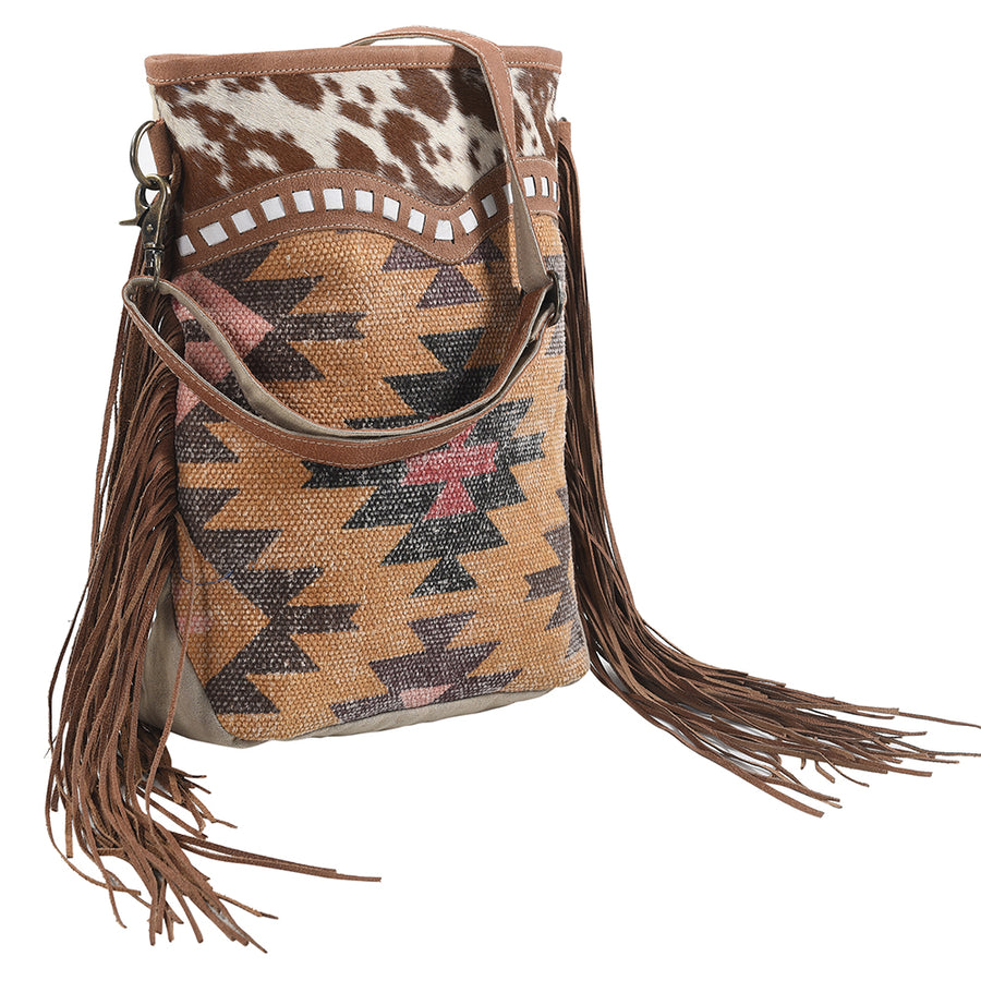 OHLAY Large Crossbody Upcycled Wool Canvas Hair-on Genuine Leather women bag western handbag purse - Uhorse