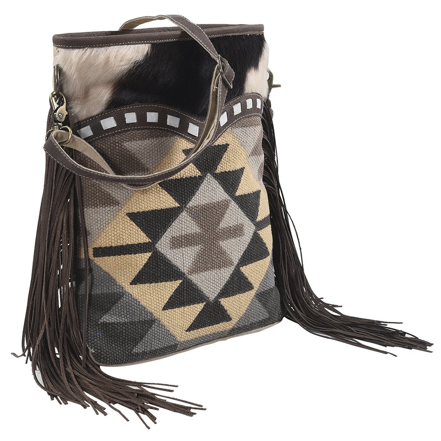 OHLAY Large Crossbody Upcycled Wool Canvas Hair-on Genuine Leather women bag western handbag purse