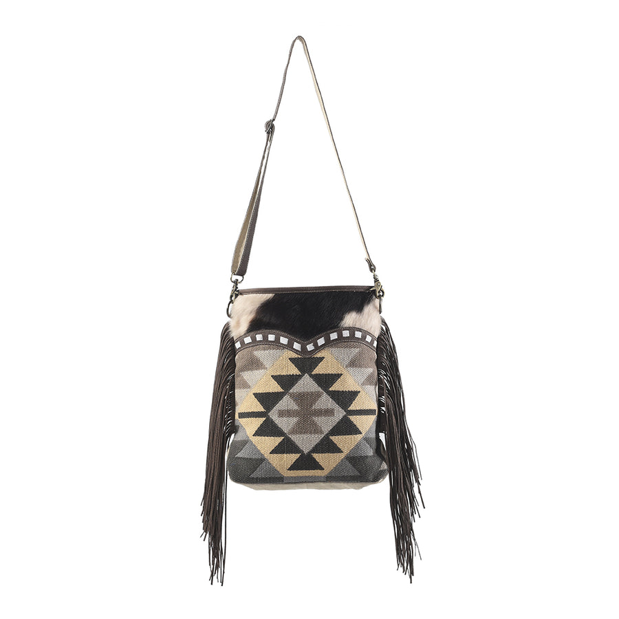 OHLAY Large Crossbody Upcycled Wool Canvas Hair-on Genuine Leather women bag western handbag purse - Uhorse