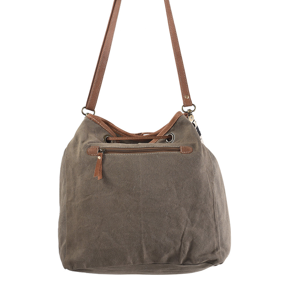 OHLAY Bucket Upcycled Wool Canvas Hair On Genuine Leather Women Bag Western Handbag Purse | Womens Handbags Belt for Summer