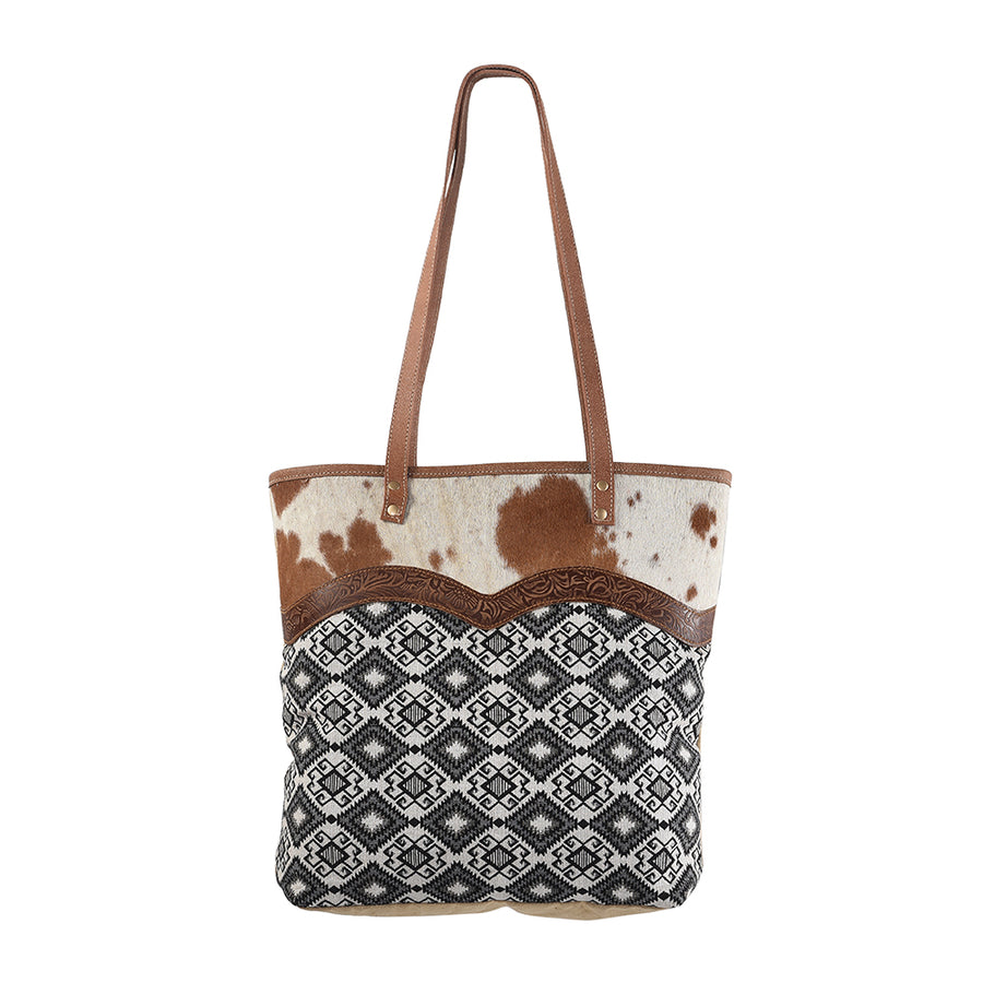 OHLAY KB281 TOTE Upcycled Wool Canvas Embossed Hair-on Genuine Leather by Hilason – Cowboy and equestrian accessories
