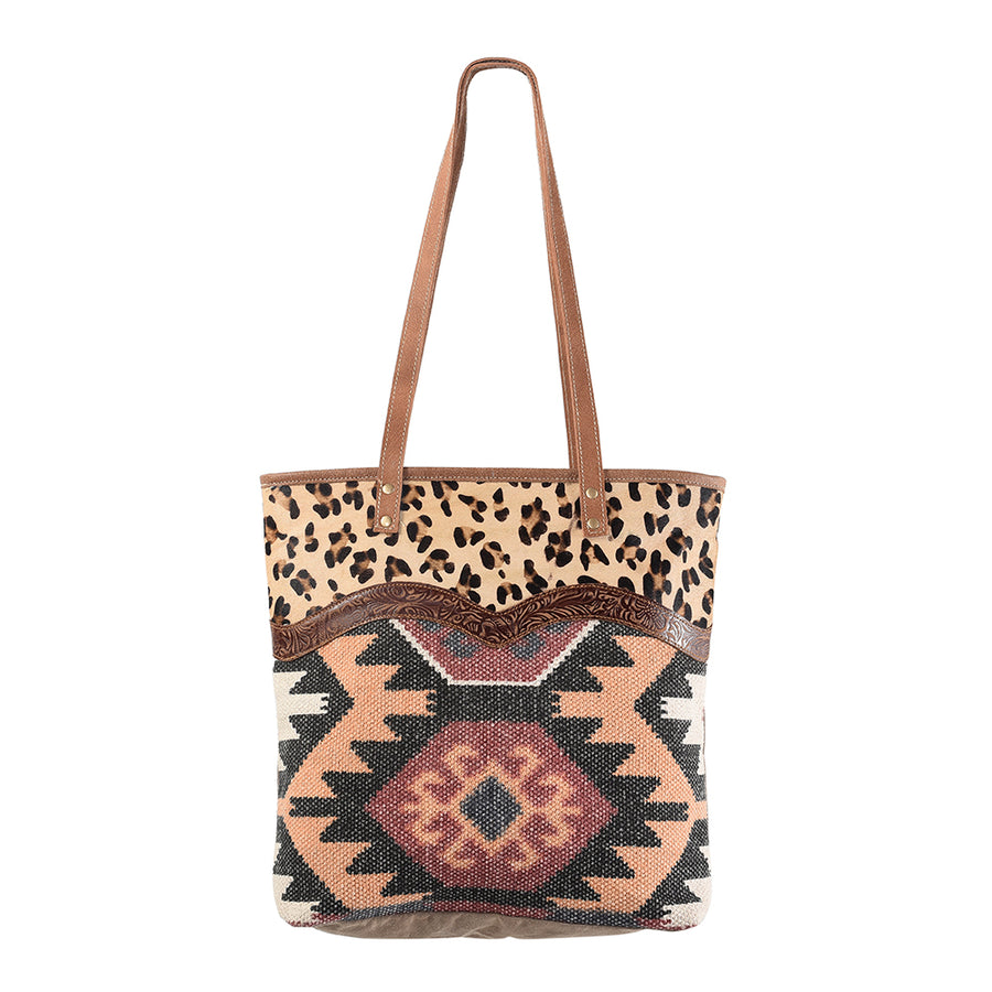 OHLAY KB282 TOTE Upcycled Wool Canvas Embossed Hair-on Genuine Leather by Hilason – Cowboy and equestrian accessories