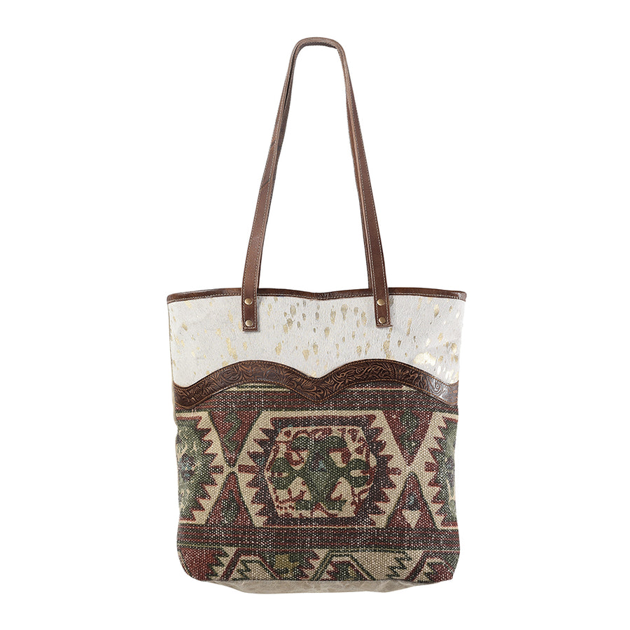 OHLAY KB283 TOTE Upcycled Wool Canvas Embossed Hair-on Genuine Leather by Hilason – Cowboy and equestrian accessories
