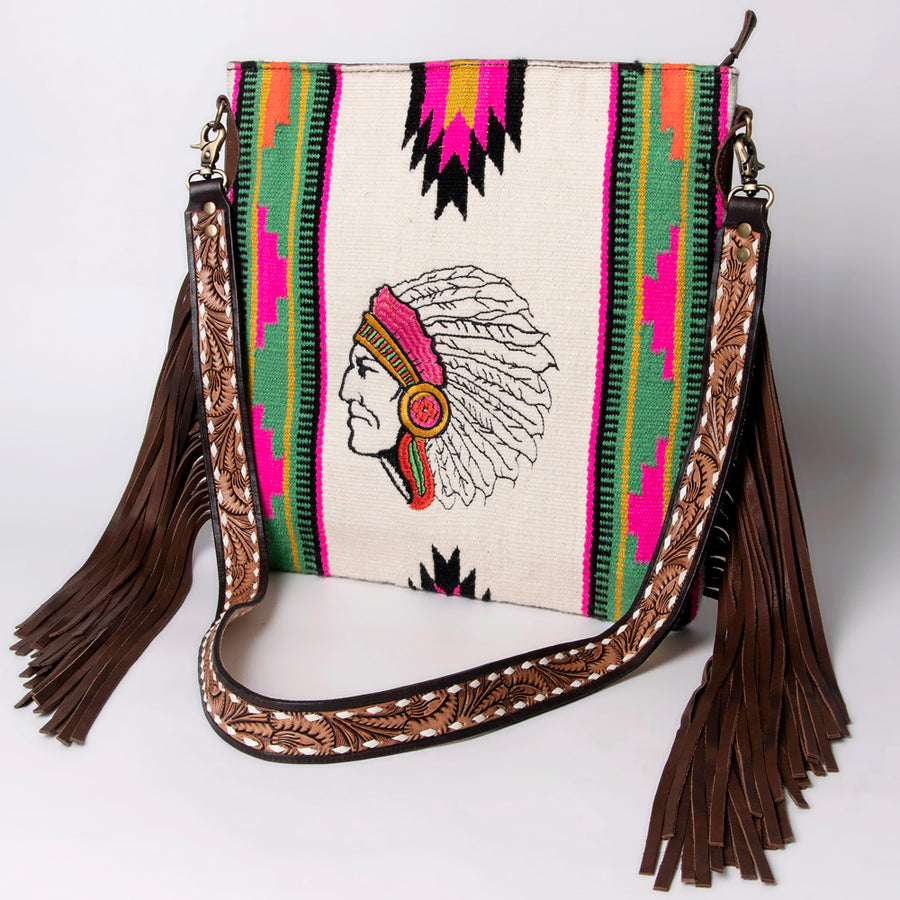 American Darling Large Cross body Bag Hand Woven Saddle Blanket Leather - Uhorse
