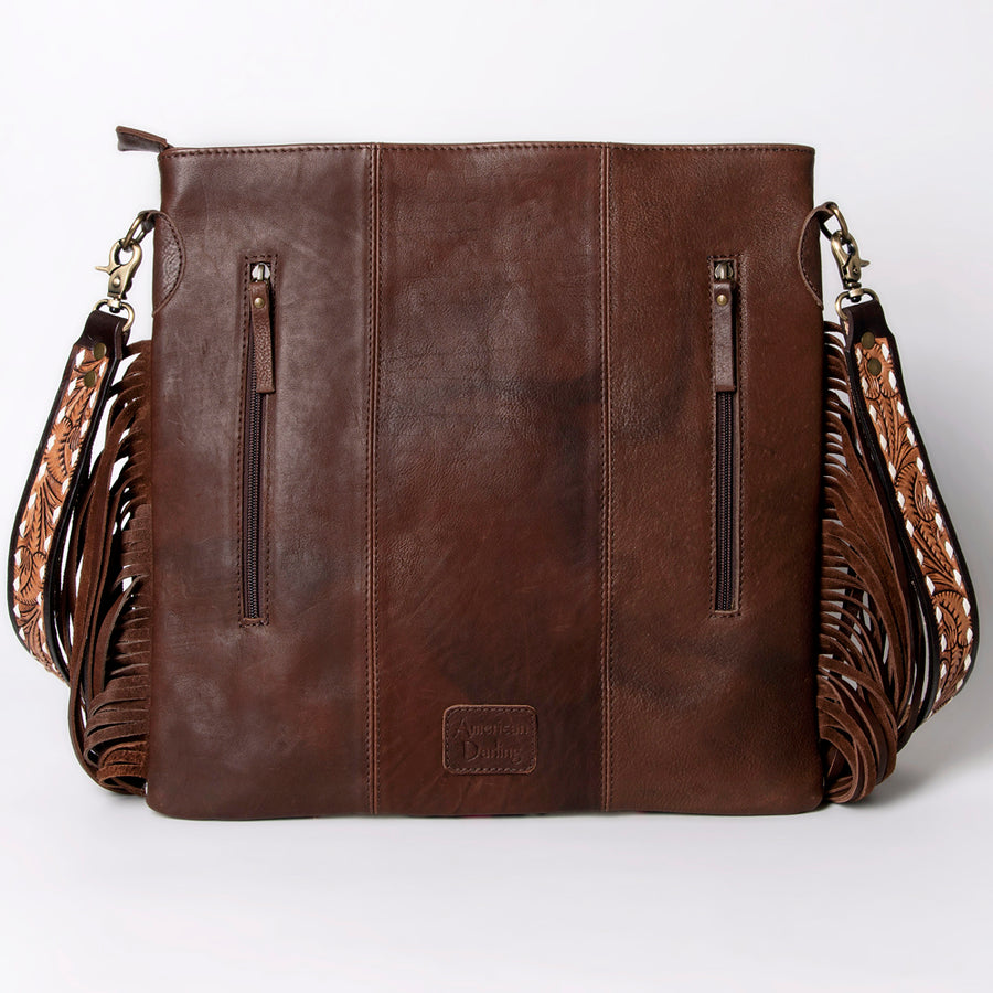 American Darling Large Cross body Bag Hand Woven Saddle Blanket Vegetable-Tanned Genuine Leather Fringes Buck Stitched