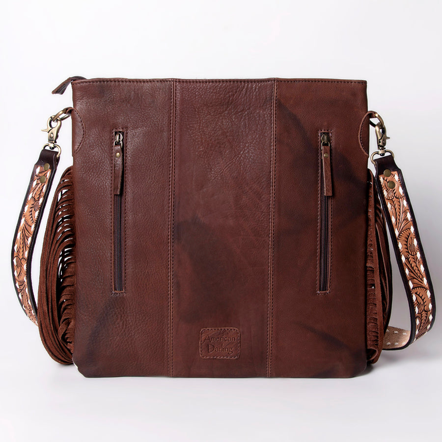 American Darling Large Cross body Bag Hand Woven Saddle Blanket Vegetable-Tanned Genuine Leather Fringes Buck Stitched