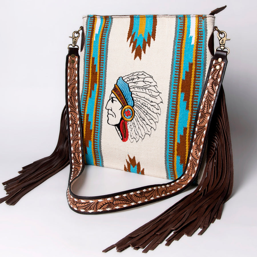 American Darling Large Cross body Bag Hand Woven Saddle Blanket Leather - Uhorse