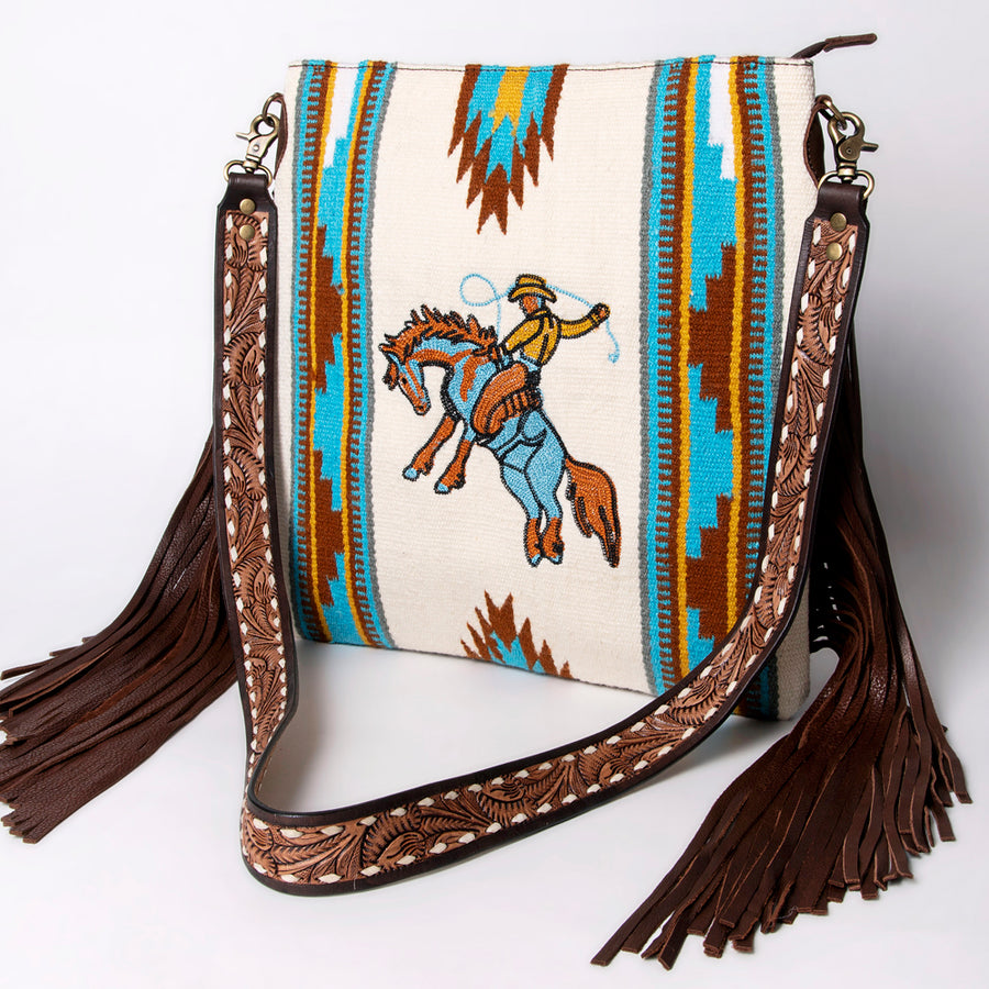 American Darling Large Cross body Bag Hand Woven Saddle Blanket Leather - Uhorse