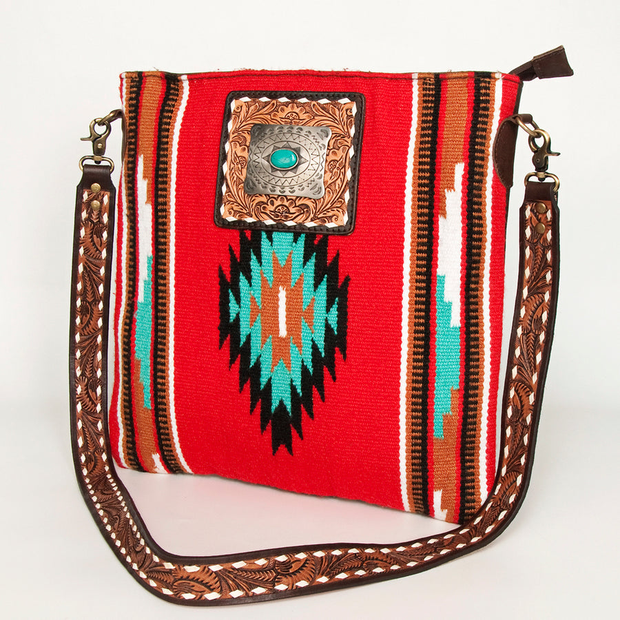 American Darling Large Cross body Bag Hand Woven Saddle Blanket Leather - Uhorse
