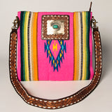 American Darling Large Crossbody Saddle Blanket Fabric Genuine Leather