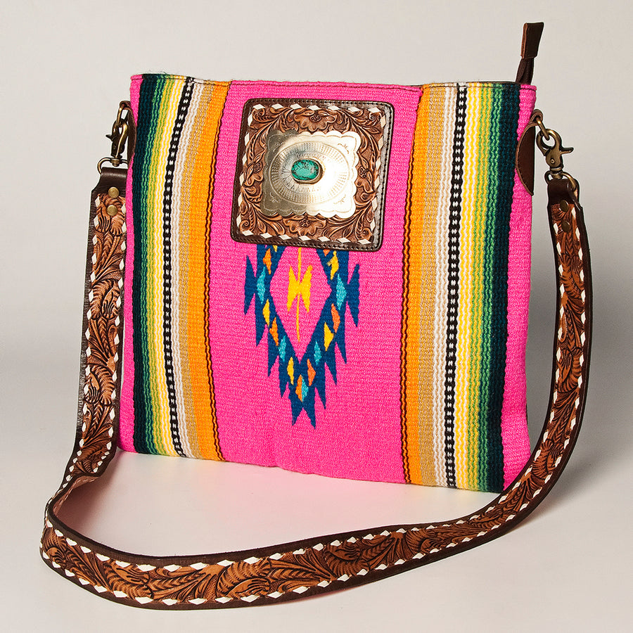 American Darling Large Cross body Bag Hand Woven Saddle Blanket Leather - Uhorse