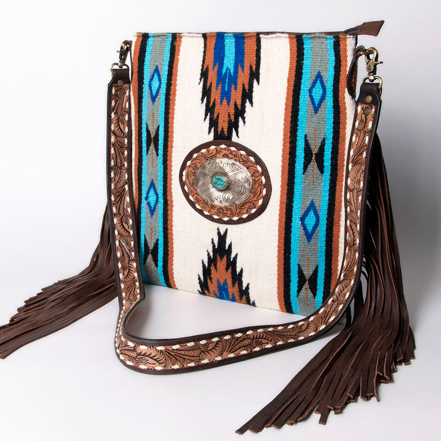 American Darling Large Cross body Bag Hand Woven Saddle Blanket Leather - Uhorse