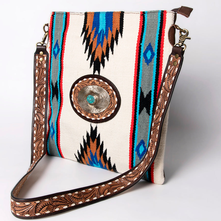 American Darling Large Cross body Bag Hand Woven Saddle Blanket Leather - Uhorse