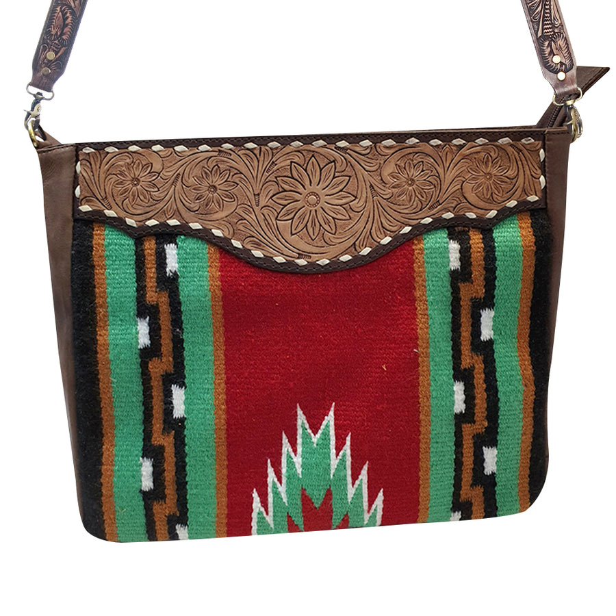 Leather and wool shoulder bag with geometric pattern - Uhorse