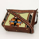 American Darling Messenger Bag Hand Woven Saddle Blanket Vegetable-Tanned Genuine Leather Floral Carved Buck Stitched