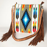 Woven crossbody bag with geometric diamond pattern and fringe strap - Uhorse