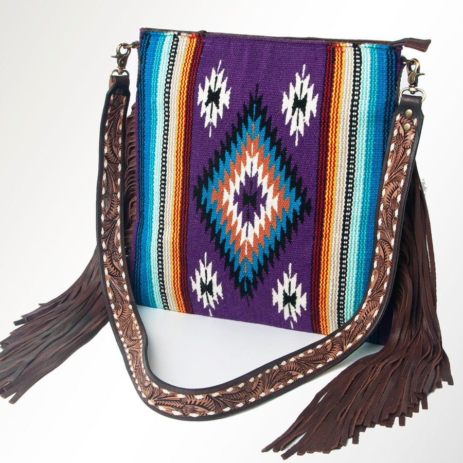 American Darling Large Cross body Bag Hand Woven Saddle Blanket Leather - Uhorse
