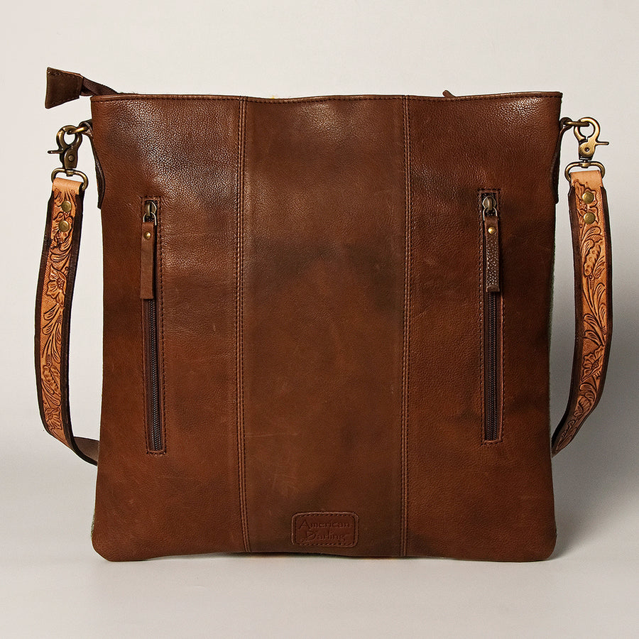 American Darling Large Cross body Bag Hand Woven Saddle Blanket Vegetable-Tanned Genuine Leather Hand Tooled