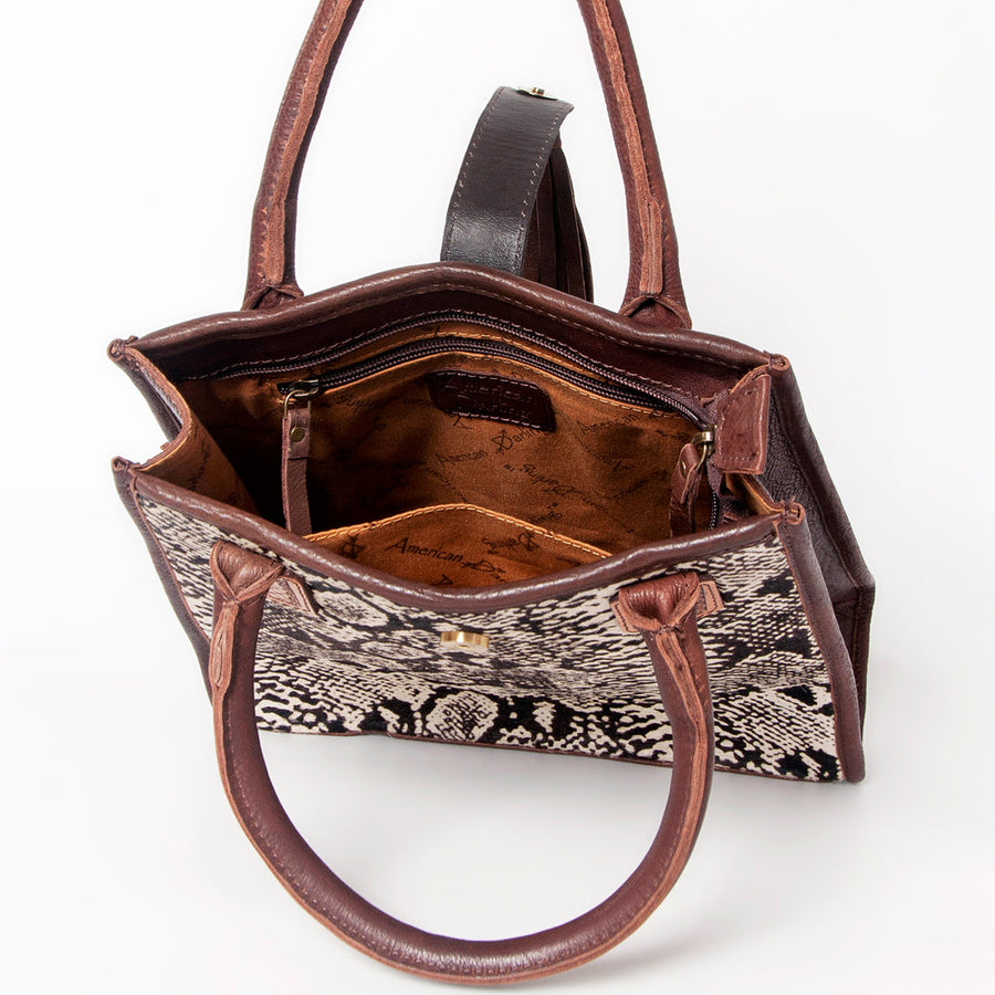 American Darling Tote Bag Hair-On Cowhide Vegetable-Tanned Genuine Leather Floral Carved Hand Tooled Tassels