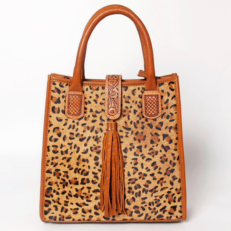 American Darling Tote Bag Hair-On Cowhide Vegetable-Tanned Genuine Leather Floral Carved Hand Tooled Tassels