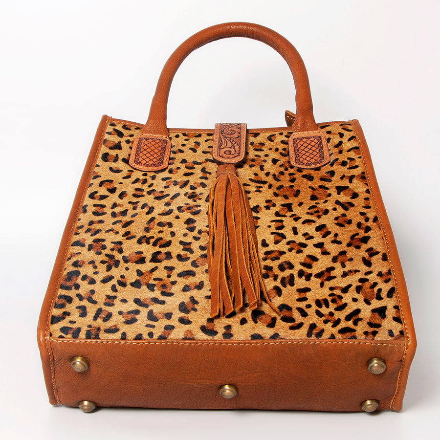 American Darling Tote Bag Hair-On Cowhide Vegetable-Tanned Genuine Leather Floral Carved Hand Tooled Tassels