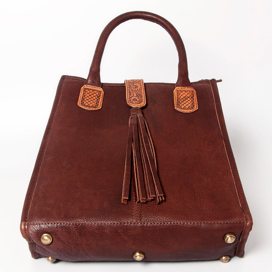American Darling Tote Bag Hair-On Cowhide Vegetable-Tanned Genuine Leather Floral Carved Hand Tooled Tassels
