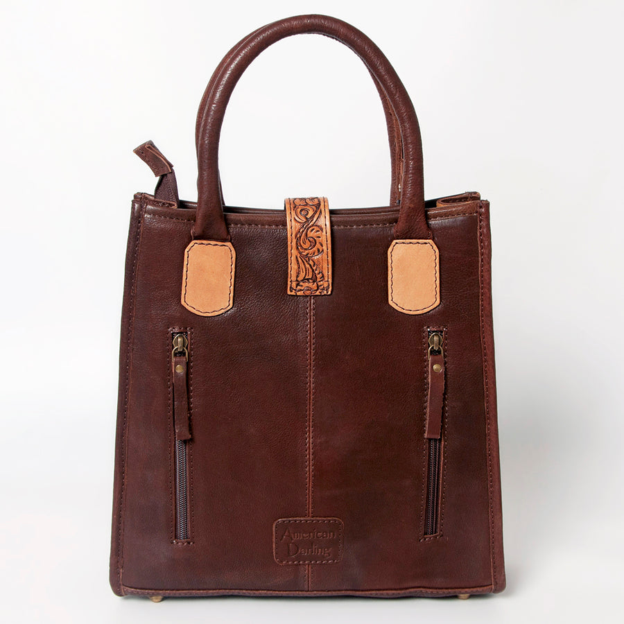 American Darling Tote Bag Hair-On Cowhide Vegetable-Tanned Genuine Leather Floral Carved Hand Tooled Tassels