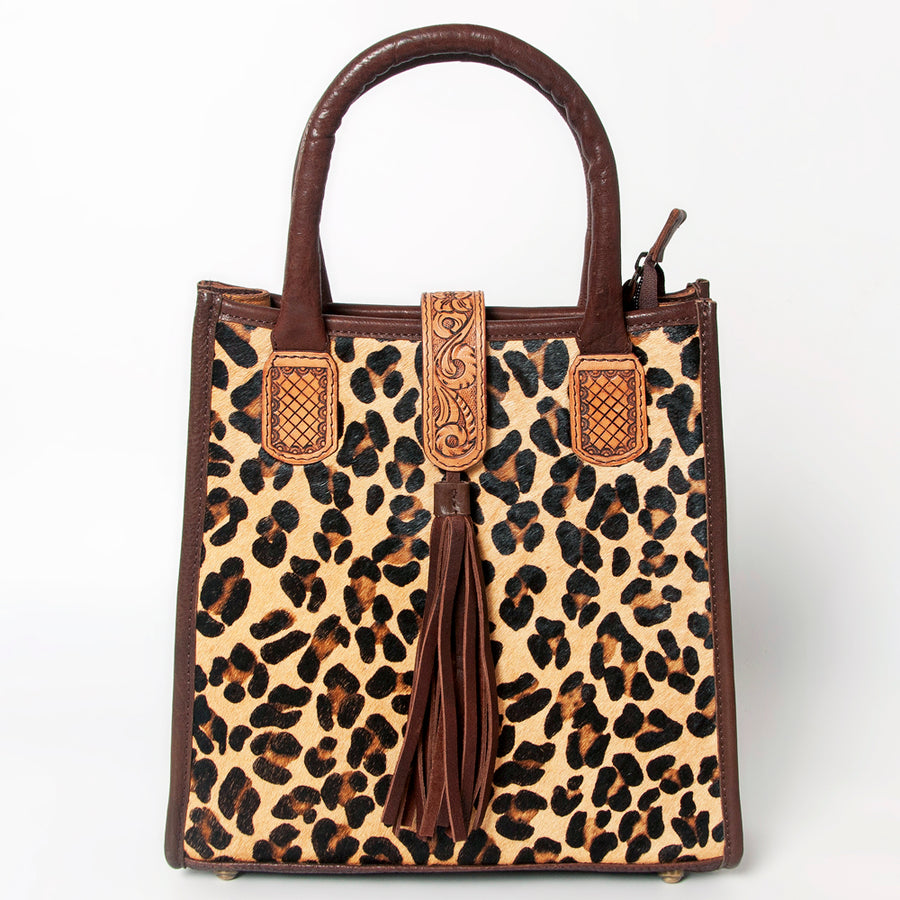 American Darling Tote Bag Hair-On Cowhide Vegetable-Tanned Genuine Leather Floral Carved Hand Tooled Tassels