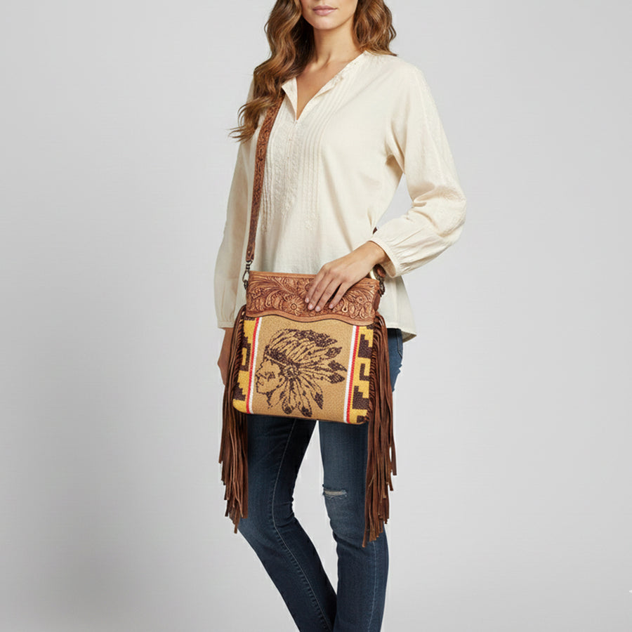 American Darling Signature Crossbody Hand Tooled Saddle Blanket Genuine Leather Women Bag Western Handbag Purse